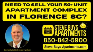 Call Florence SC multifamily investor Steve Kazella 850-842-5900 if you need to sell a multifamily property in the Florence South Carolina metro area. We buy apartment complexes.