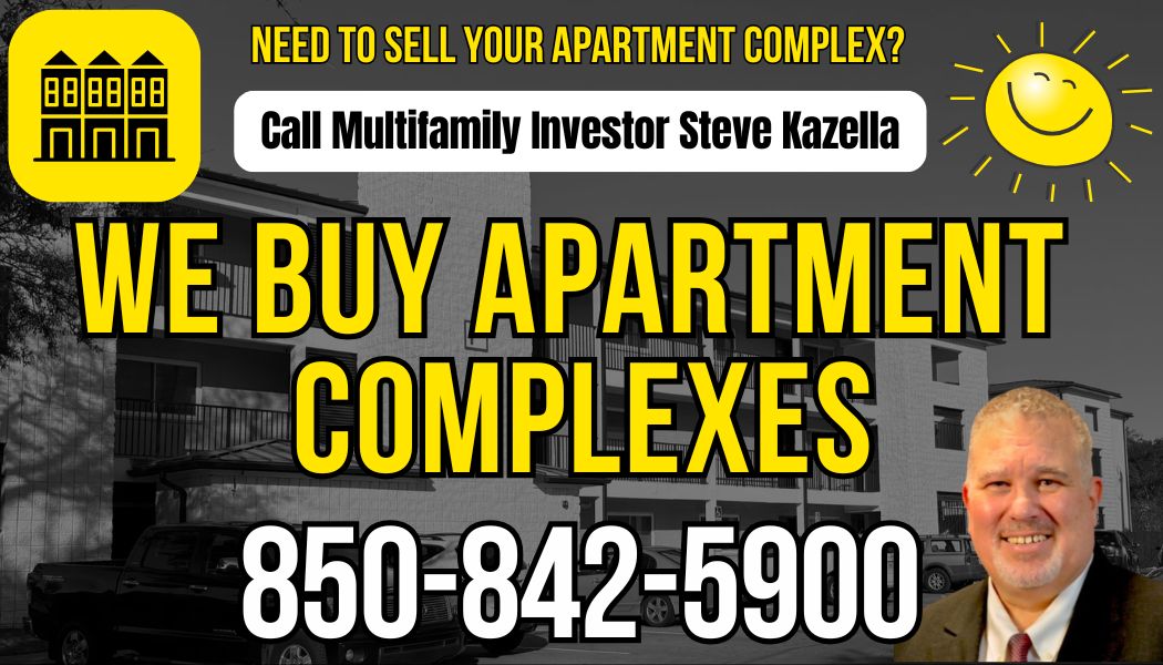 Need to sell your apartment complex? We Buy Apartment Complexes. Call Multifamily Investor and Multifamily Real Estate Syndicator Steve Kazella from K2 Multifamily Investors LLC at 850-842-5900.