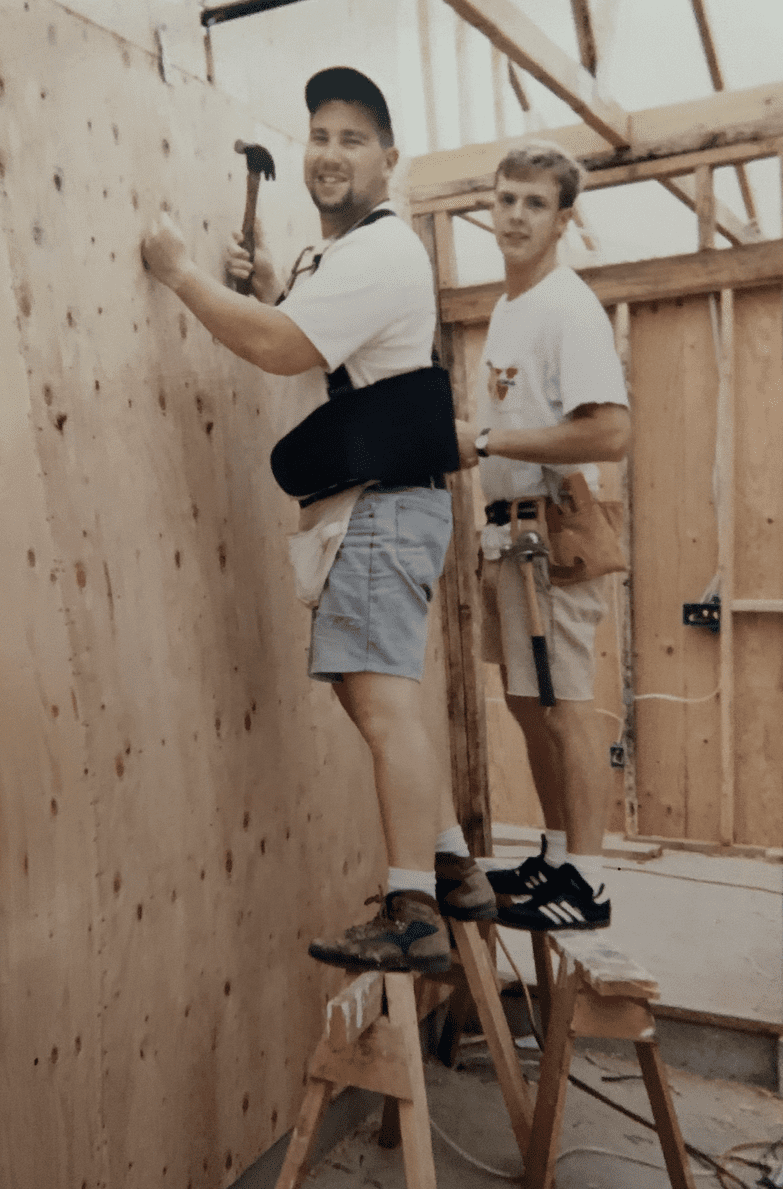 Steve at 1995 Habitat for Humanity International Carter Project Watts Los Angeles working on the house sponsored by Kaufman and Broad - KB Homes