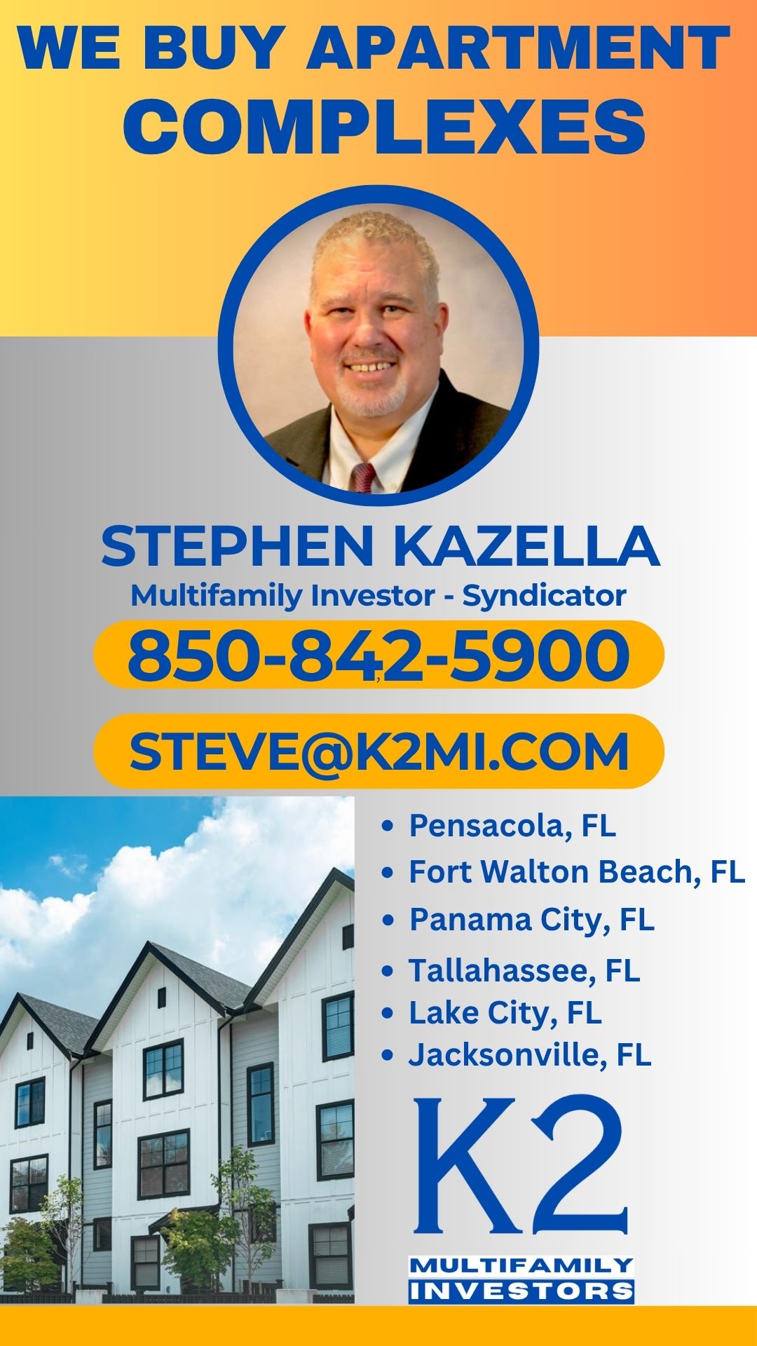 We Buy Apartment Complexes in Florida 850-842-5900