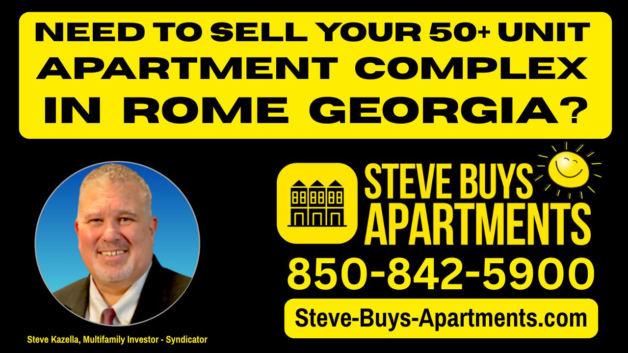 Call Rome GA multifamily investor Steve Kazella at 850-842-5900, we buy apartment complexes in Rome Georgia and Floyd County.