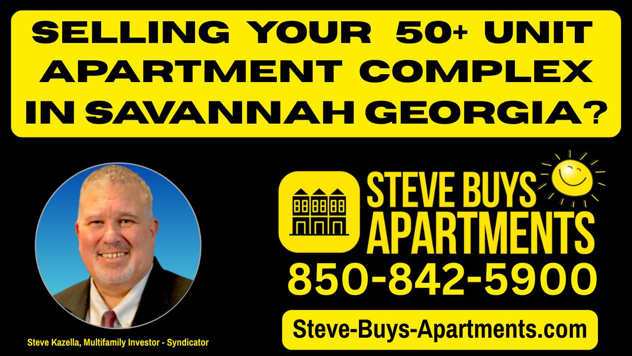 Call Savannah multifamily investor Steve Kazella at 850-842-5900, we buy apartment complexes in Savannah, Pooler and Chatham County Georgia.